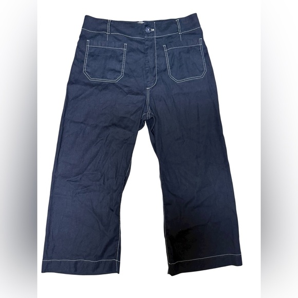 Anthropologie x Maeve The Colette Contrast-Stitch Linen Crop Wide-Leg Pants - Picture 9 of 9